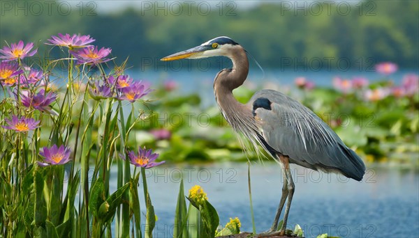 KI generated, animal, animals, bird, birds, biotope, habitat, one, individual, water, reed, winter,