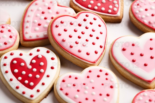 Hearts haped valentine's day cookies with icing. KI generiert, generiert AI generated