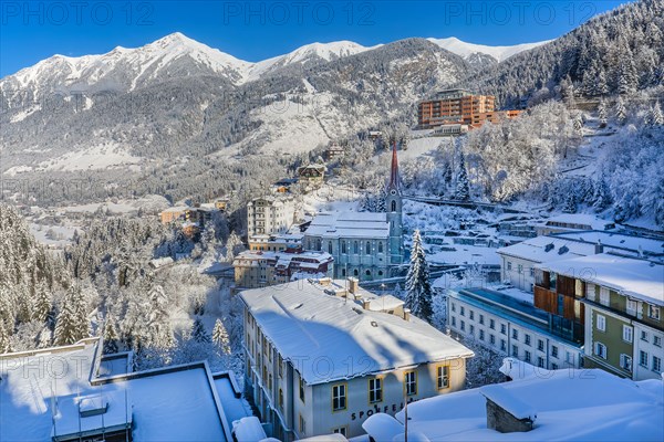 Snow-covered winter panorama of the village, Bad Gastein, Gastein Valley, Hohe Tauern National