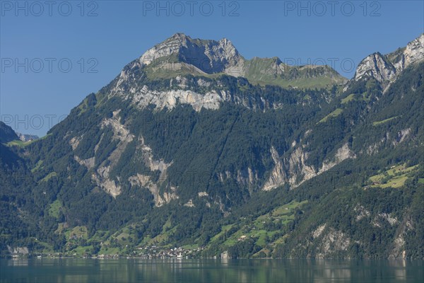 Building on Lake Lucerne with Uri Rotstock and Gitschen, Canton Uri, Switzerland, Building, Lake