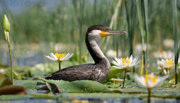 Ai generated, animal, animals, bird, birds, biotope, habitat, an, individual, swims, waters, reeds,