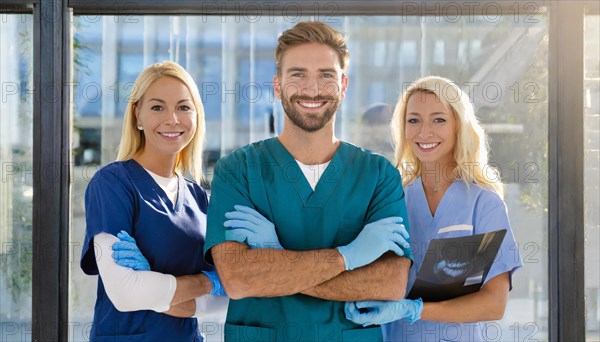 KI generated, RF, woman, woman, man, doctor, medical, medical team, team, 30+, years, attractive,