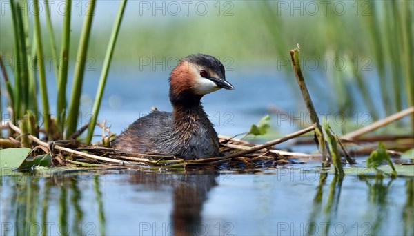 Ai generated, animal, animals, bird, birds, biotope, habitat, a, individual, swims, waters, reeds,