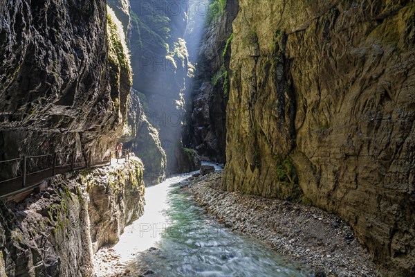 Sunbeams in a gorge, gorge, river, summer, Partnachklamm, Garmisch-Partenkirchen, Upper Bavaria,