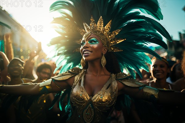 Captivating image capturing the essence of the Rio Carnival, showcasing a dancer adorned in an
