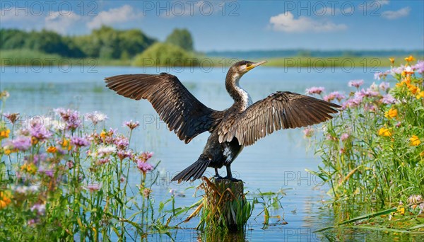 Ai generated, animal, animals, bird, birds, biotope, habitat, a, single animal, stands on pole,