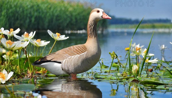 Ai generated, animal, animals, bird, birds, biotope, habitat, an, individual, swims, waters, reeds,