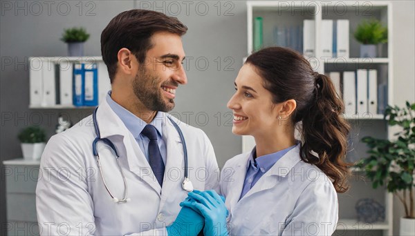 AI generated, RF, woman, woman, man, men, doctor, female doctor, two, 30-35, years, attractive,