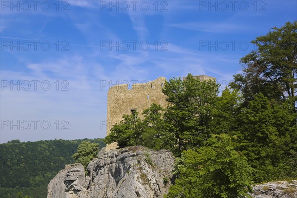 Ruin Reussenstein, ruin of a rock castle above Neidlingen, rock above the Neidlingen valley,