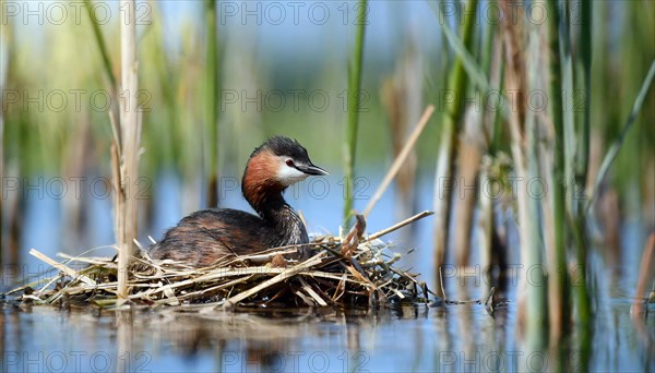 Ai generated, animal, animals, bird, birds, biotope, habitat, a, individual, swims, waters, reeds,