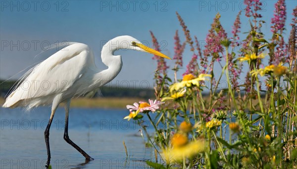 KI generated, animal, animals, bird, birds, biotope, habitat, one, individual, water, reeds, water