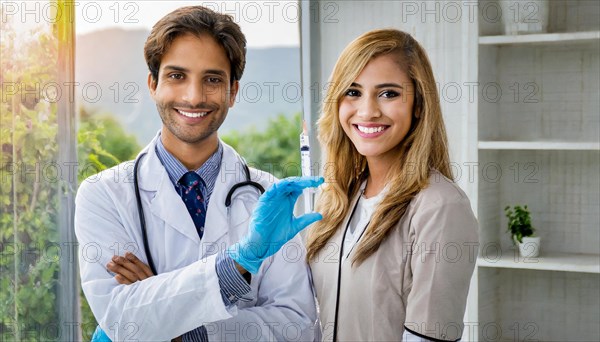 Ai generated, RF, woman, woman, man, men, doctor, female doctor, two, 30-35, years, attractive,