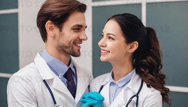 AI generated, RF, woman, woman, man, men, doctor, female doctor, two, 30-35, years, attractive,