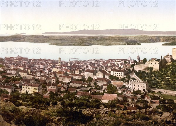 Sebenico, Sibenik, from the fort, Dalmatia, former Austro-Hungary, today Croatia, c. 1890,