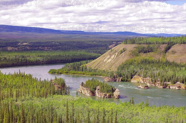 View of the Yukon and the Five Finger Rapids, Yukon Territory, Klondike Highway, Canada, North