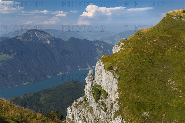 View from Niederbauen Kulm (1923m) to Brunnen, Lake Lucerne, Canton Uri, Switzerland, Lake Lucerne,