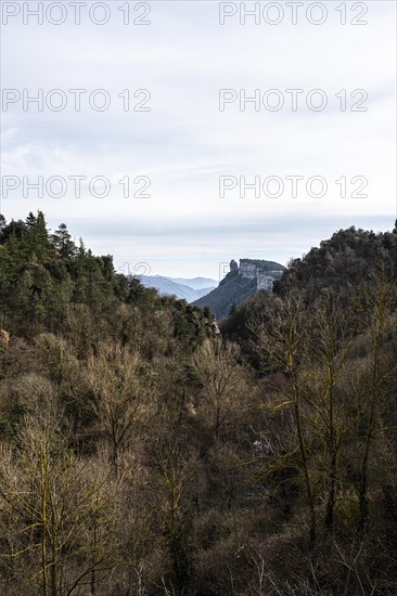 Mountainous landscape seen from the village of Rupit in Catalonia Spain