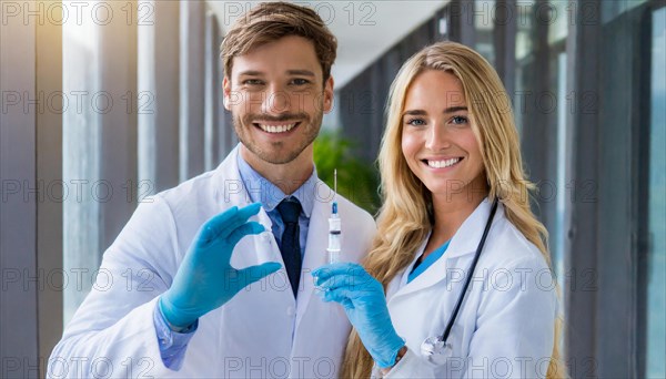Ai generated, RF, woman, woman, man, men, doctor, female doctor, two, 30-35, years, attractive,