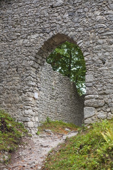 Ruin of Werdenfels Castle with overcast sky, Garmisch-Partenkirchen, Werdenfelser Land, Upper