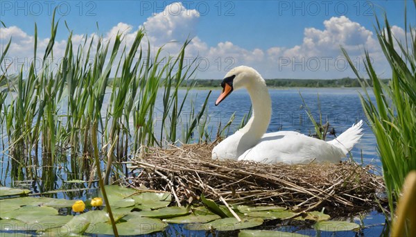 Ai generated, animal, animals, bird, birds, biotope, habitat, a, individual, water, reed, water