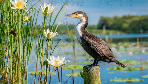 Ai generated, animal, animals, bird, birds, biotope, habitat, a, single animal, stands on pole,