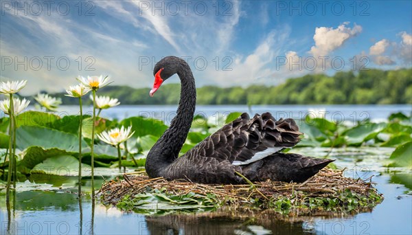 KI generated, animal, animals, bird, birds, biotope, habitat, one, individual, water, reed, blue