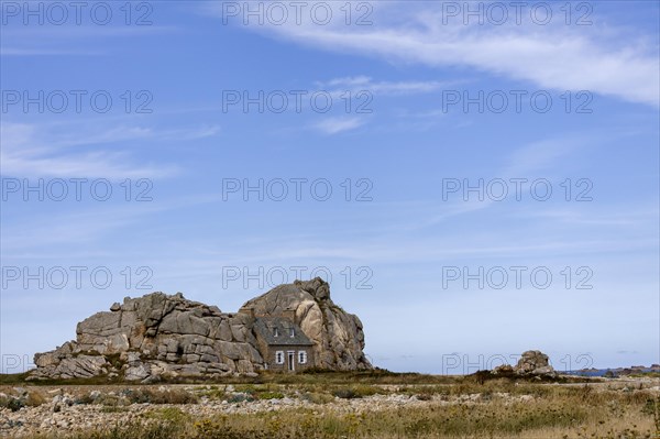 House among the rocks, Le Gouffre, Plougrescant, Cotes-d'Armor department, Brittany, France, Europe