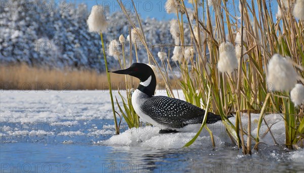 Ai generated, animal, animals, bird, birds, biotope, habitat, a, individual, swims, waters, reeds,