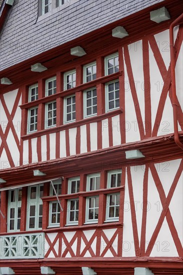 Half-timbered house, half-timbered house facade, historic old town, Morlaix, Departements