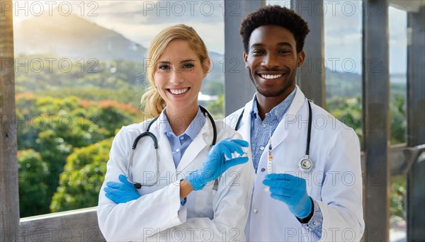 Ai generated, RF, woman, woman, man, men, doctor, female doctor, two, 30-35, years, attractive,