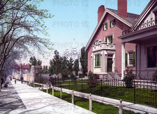 The Lion House, Salt Lake City, United States, 1890, Historic, digitally restored reproduction from