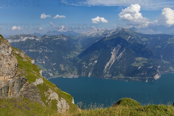 View from Niederbauen Kulm (1923m) to Bristenstock, Lake Lucerne, Canton Uri, Switzerland, Lake