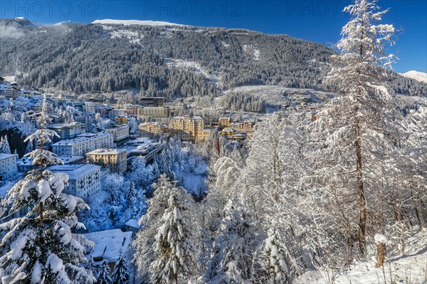 Snow-covered winter panorama of the village, Bad Gastein, Gastein Valley, Hohe Tauern National