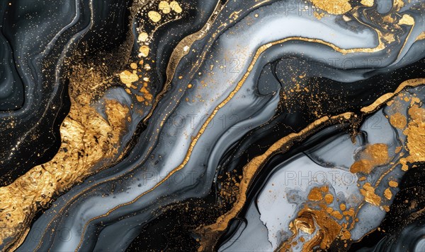 Marble abstract acrylic background. Marbling artwork texture. Agate ripple pattern. Gold powder AI