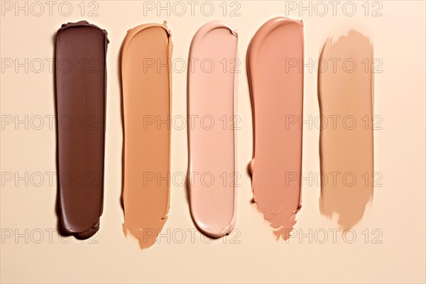 Makup foundation swatches with different light and dark colored skin tones. KI generiert, generiert