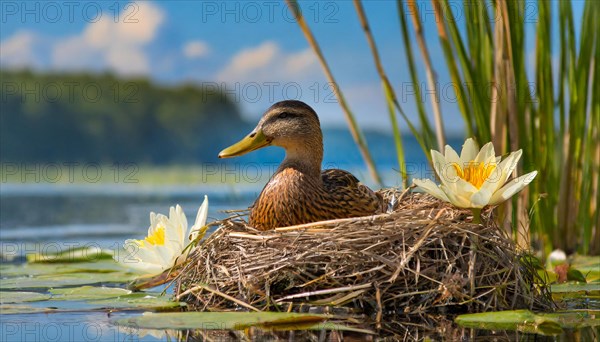 Ai generated, animal, animals, bird, birds, biotope, habitat, a, individual, swims, waters, reeds,