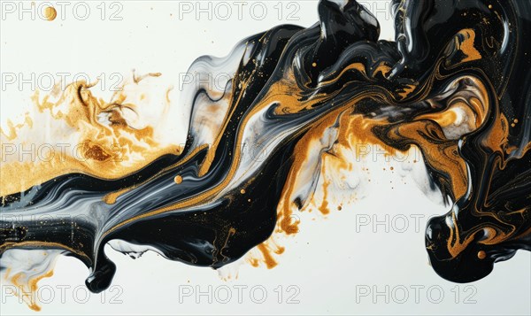 Marble abstract acrylic background. Marbling artwork texture. Agate ripple pattern. Gold powder AI