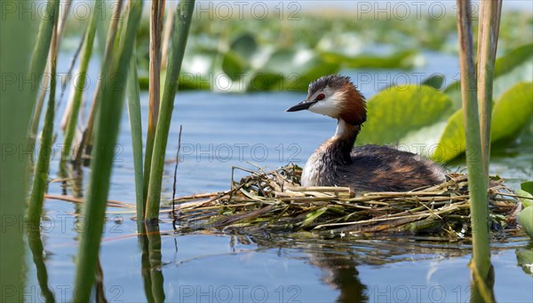 Ai generated, animal, animals, bird, birds, biotope, habitat, a, individual, swims, waters, reeds,
