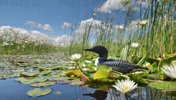 Ai generated, animal, animals, bird, birds, biotope, habitat, a, individual, swims, waters, breeds,