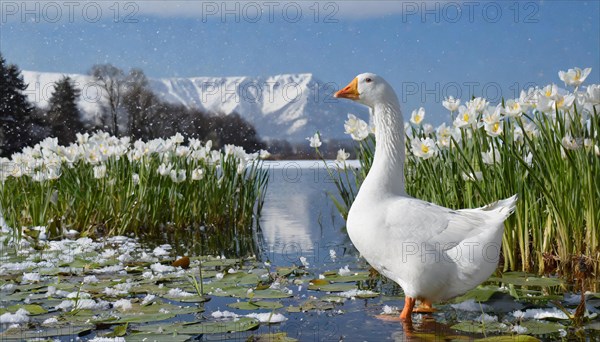 Ai generated, animal, animals, bird, birds, biotope, habitat, an, individual, swims, waters, reeds,