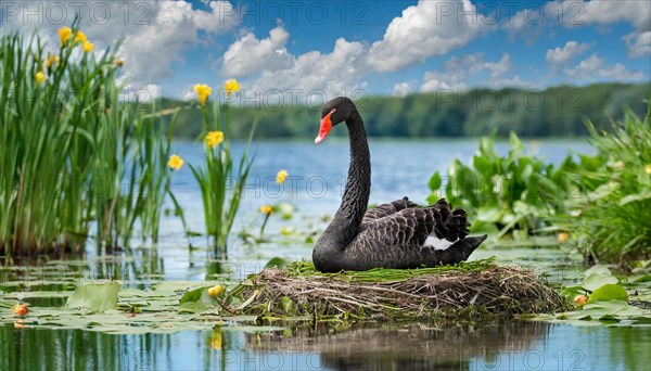KI generated, animal, animals, bird, birds, biotope, habitat, one, individual, water, reed, blue