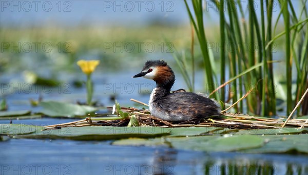 Ai generated, animal, animals, bird, birds, biotope, habitat, a, individual, swims, waters, reeds,