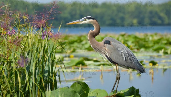 KI generated, animal, animals, bird, birds, biotope, habitat, one, individual, water, reed, winter,