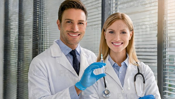 Ai generated, RF, woman, woman, man, men, doctor, female doctor, two, 30-35, years, attractive,
