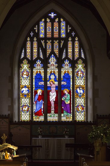Stained glass east window in church of Saint Michael, Peasenhall, Suffolk, England, UK circa 1861