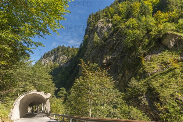 Mountain village Ebnit, municipality Dornbirn, tunnel, valley Ebniter Arche, Bregenzerwald,