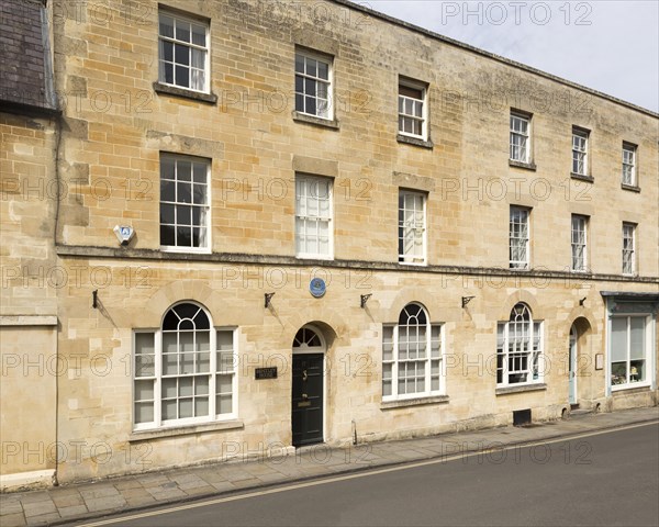Blue plaque on building where Samuel Taylor Coleridge lived 1814-1816, Calne, Wiltshire, England,