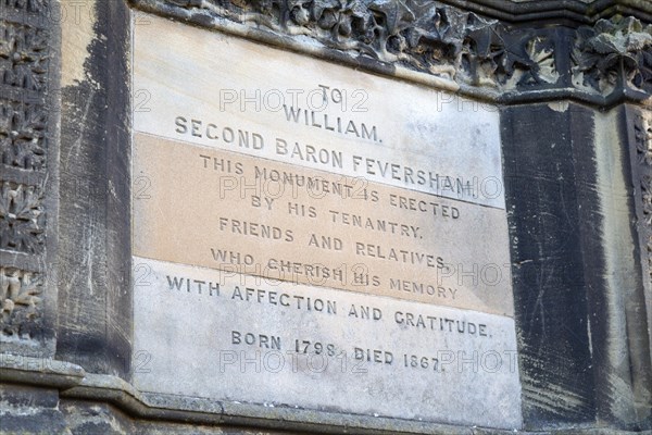Monument plaque Statue monument of William Duncombe second baron Feversham 1798- 1867, Helmsley,