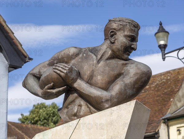 Prince Obolensky (1916-1940), the Flying Prince, rugby legend sculpture, Ipswich, Suffolk, England,