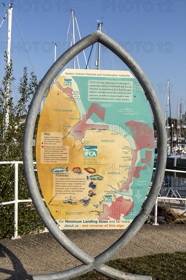 Information board map Eastern Inshore Fisheries Conservation Authority, Ipswich, England, Suffolk,